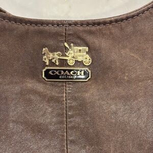 Coach Dark Brown Leather Tote with Gold Emblem